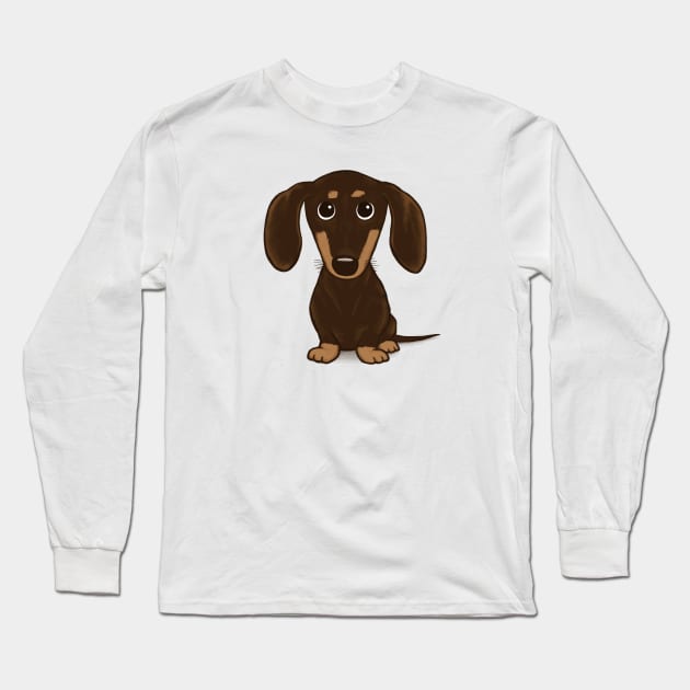 Cute Chocolate Dachshund | Cartoon Wiener Dog Long Sleeve T-Shirt by Coffee Squirrel